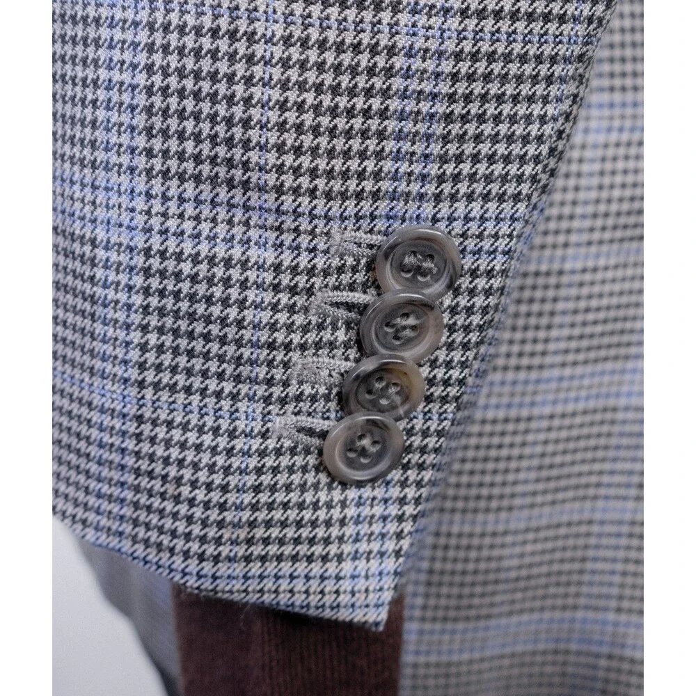 DAVID AUGUST Couture Blazer Men's 38XS Houndstooth Plaid Surgeon's Cuffs Jacket